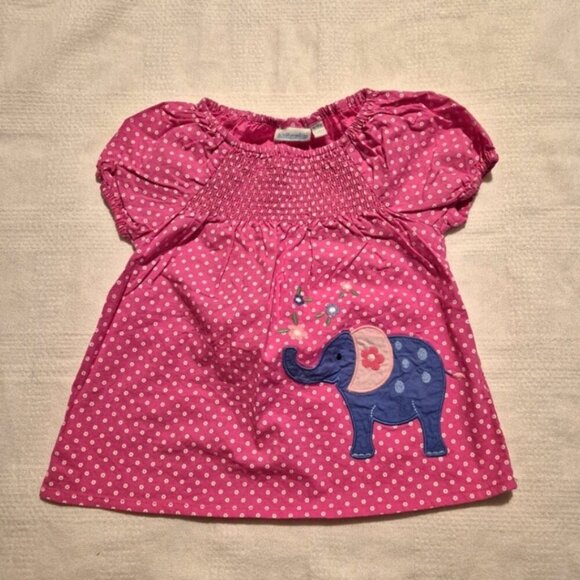 Jojo Maman Bébé girls 18-24 smocked top with elephant & flowers pink & white Guc - Picture 1 of 6